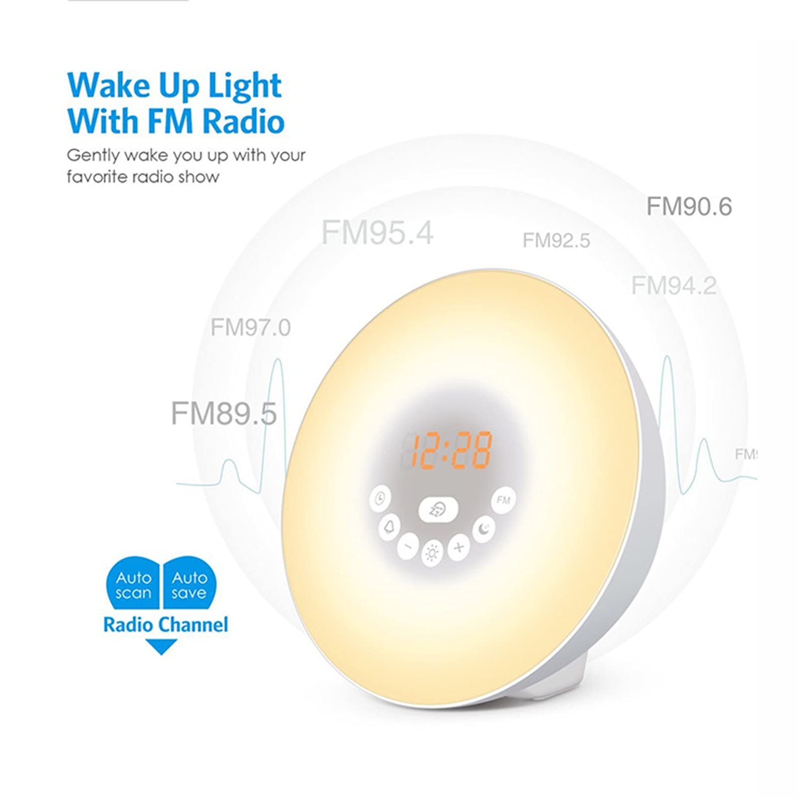 Sunrise Simulation Wake Up Light, Sveglia LED Digitale, Funzione Snooze, 6 Suoni della Natura, FM Radio, Ideale per Bambini e Adulti