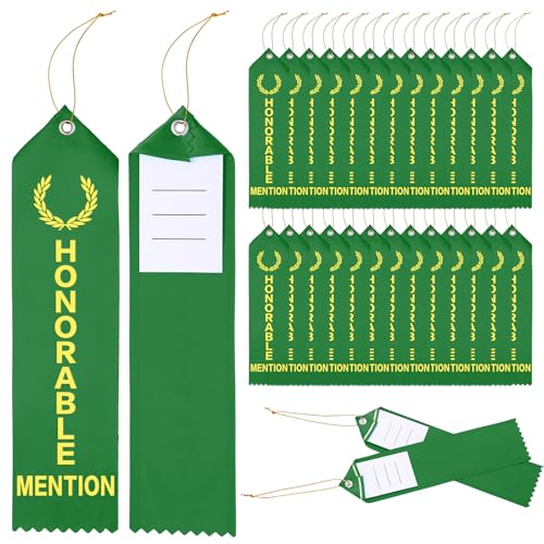 Tingjoo 50 Pcs Honorable Mention Ribbons 8 x 2 Inches Award Ribbons Bulk with Event Card and Rope Participation Award Prize for Competitions Classroom Activities Sports Event Employee