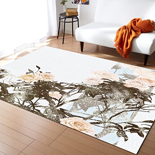 Alfombras De Area Acuarela Jardín Étnico Flor Arte Planta Atrapar Suciedad Alfombra De Piso Antibacterianas,Premium Alfombra para Dormitorio Exterior Tienda 120X160Cm