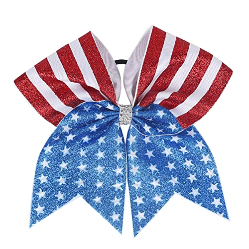 2Pcs 8 Inch Patriotic Cheer Hair Bow Ties With Elastic American Flag Glitter Ribbon Cheer Hair Bows 4Th Of July Hair Tie Band Independence Day Hair Accessories For Teens Kids(Style B) #TOP6