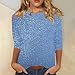 Holiday Shirt Women Crewneck 3/4 Sleeve Glitter Tshirts Fashion Comfortable Outdoor Party Club Dressy Tops for Women for Evening Party Womens Holiday Party Tops Shiny Top Blue
