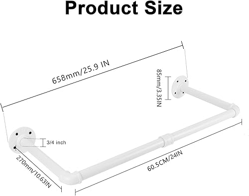 Miniatura 3 de Jeasor Barra de hierro industrial para colgar ropa, para colgar ropa, para montar en la pared, perchero resistente para dormitorio, cuarto de