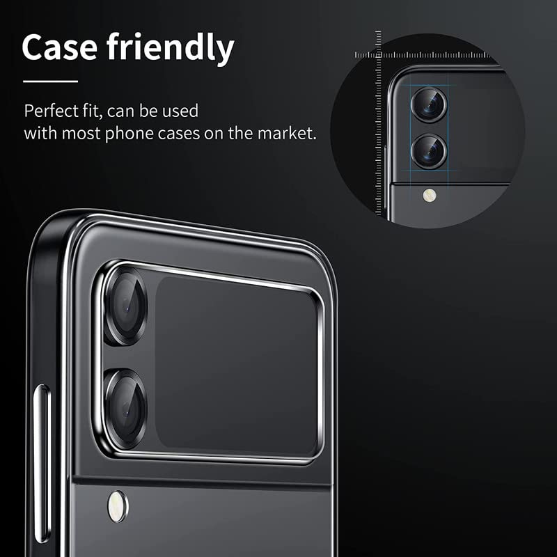 Image of Compatible For Samsung Galaxy Z Flip 4 5G Camera Lens Protector, Alloy Metallic Ring, Individual Anti Scratch Metal Tempered Glass Camera Cover, (Black) [2Pack],