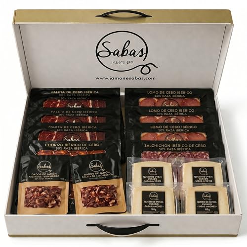 Maletín ibérico 4 sobre de jamón ibérico 4 de salchichón 4 de chorizo 4 de lomo 2 sobre de taquito ibérico 4 sobres cortados a tapitas queso Curado de Oveja todos de 100 gr Regalo navidad gourmet