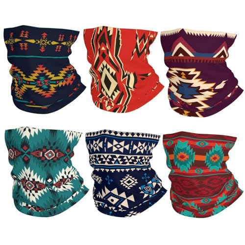 AIFAAFIIA Navajo Inspired Geometric Print Neck Gaiter 6 pack Breathable Face Mask Balaclava Southwest Native American Design Bandana & Headwear for Men Women