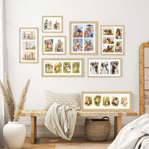 Image of DUENPY 11x14 Collage Picture Frame, Made of Natural Solid Wooden Picture Frames, Displays Five 4x6 Picture Collage, or 11x14 (Without Mat) Wall Decor, Wall Hanging, or Tabletop, Solid Color.