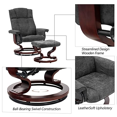 Mcombo Swivel Recliner With Ottoman, Manual Recliner Chairs With Wood Base For Living Room Bedroom Office, Chenille Fabric 4919 (Grey) #TOP6