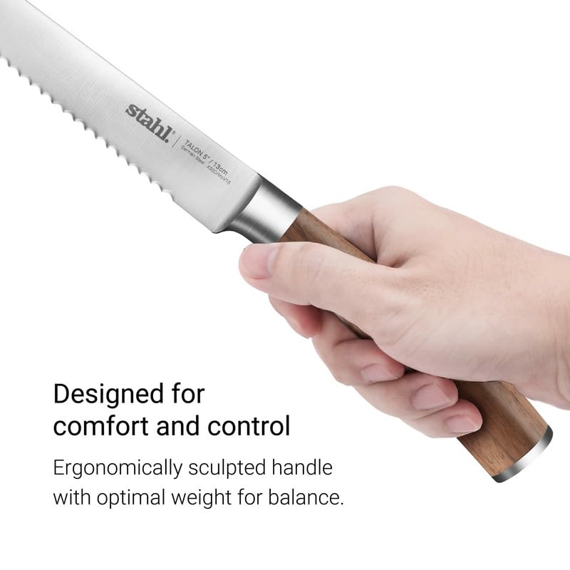 Image of Stahl 5 Inches / 13 cm Talon Stainless Steel Tomato Steak Knife with Walnut Wood Handle, for Chefs Kitchen Restaurant