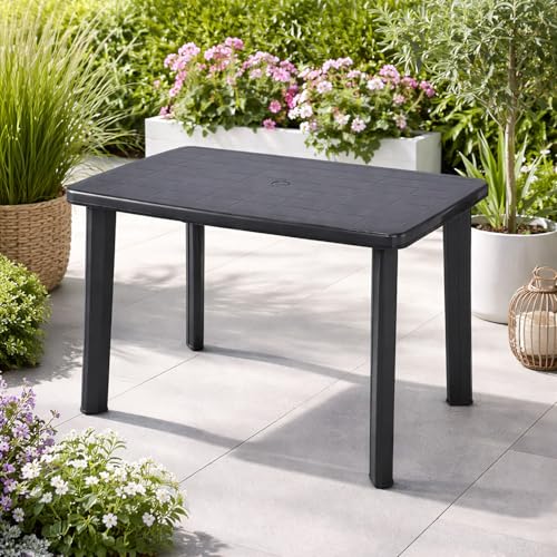Table de jardin plastique rectangulaire anthracite pour optimiser les petits balcons