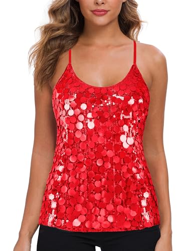 MANER Womens Sequin Tops Glitter Party Strappy Tank Top Sparkle Cami