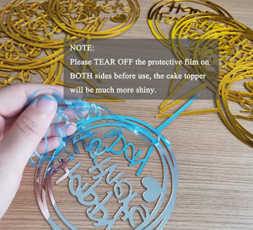 Cavla 10 Pieces Happy Father's Day Cake Toppers Round Acrylic Fathers Day Cake Picks With Heart Signs Best Dad Ever Thanks Dad Dad’s Day Cake Toppers Father's Day Party Cake Decorations Supplies Gold #TOP2