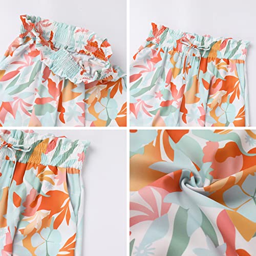 Flowy Beach Pants Floral Women Wide Leg Pants For Women Petite Length Palazzo Pants For Women High Waisted Beach Long Trousers Loose Fit Boho Pants Wrap Around Pants Gaucho Pant Colorful Orange 2Xl #TOP5