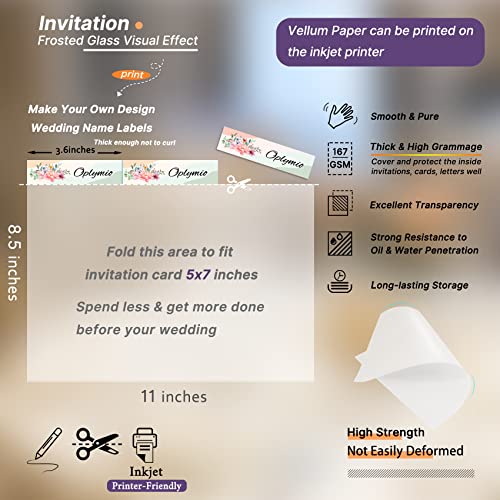 Thick Translucent Vellum Paper, Oplymio 42 Sheets 167Gsm Printable Tracing Vellum Paper For Invitations, Envelopes, Heat Embossing, Belly Bands(8.5 X 11 Inches) #TOP1