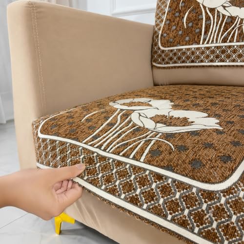 Image of Homerz Premium Chenille Fabric Sofa Cover | Soft, Durable & Dustproof | Decorative Couch Cover (Florida Chocolate, 1 Seater, Seat Cover with Backrest)