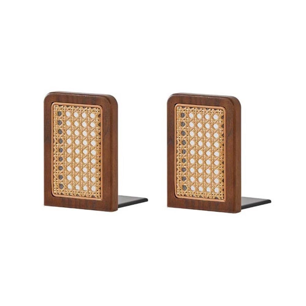 Bookends for Shelves Chinese Style Book Ends, Rattan Desktop Divider for Lovers Organising Bookshelf Holder Stand