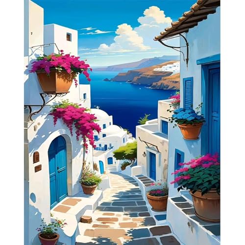 LAISLLA Pintura por Números para Adultos, DIY Pintura por Números, Kit de Pintura al óleo de Lienzo para con Pinceles Sin Marco 40X50 CM (Ciudades pequeñas)