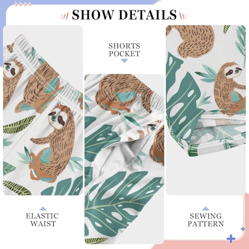 Sloth Palm Leaf Pattern Boys Long Pants Soft Trousers Elastic Waist Kids Lounge Bottoms with Pockets S-XL4