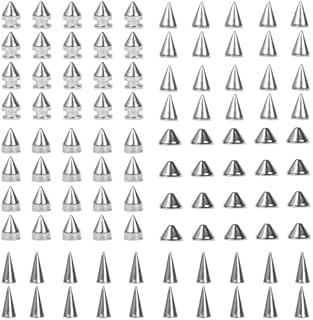 Gtwinsone 100 Sets Jacket Cone Spikes Rivets Studs 5 Style Metal Studs Punk Rivet with Screw Studs for Clothing Tree Spikes Leather Shoes DIY Craft Belt Bag Bracelet Necklace Decoration Silver