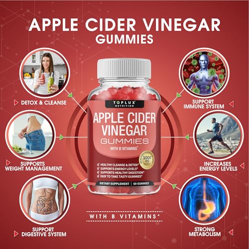 Toplux Apple Cider Vinegar Gummies - 1000mg ACV with B12, Beet Root, Pomegranate for Immune System, Detox & Cleanse, Gummy Alternative to Apple Cider