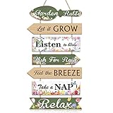 TOARTi Elegant Spring Flower Wooden Front Door Sign Hanging, Funny Garden Rules Guide Plaque Wall Art Hanging(11.8'x24'), Relaxing Phrase Feel the Breeze Take a Nap Sign for Garden Porch Backyard