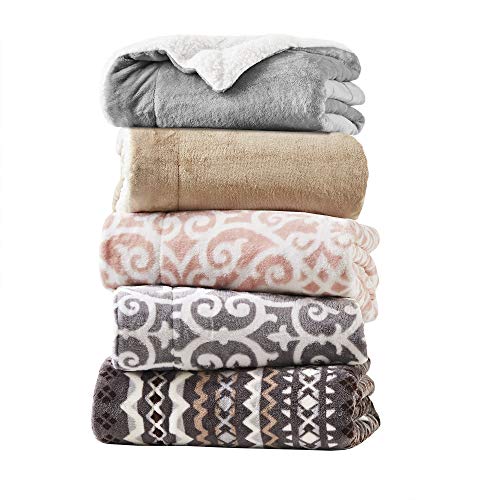 Comfort Spaces Ultra Soft And Cozy Sherpa Reversible Throw Blankets For Couch And Bed, Plush Fleece Cozy Cover With Fuzzy Faux Fur, 50 X 60 In, Grey Lattice #TOP5