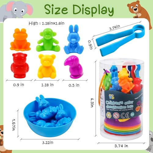 Image of Counting Zoo Game Color Sorting Toys with Bowls Montessori STEM Sensory Training Early Educational Preschool Learning Toy Gift for Toddlers Kids Ages 3 4 5 6 (Zoo)