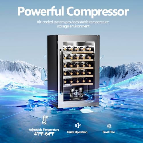 Image of Wine Fridge, 33 Bottles Freestanding Wine Cooler, Intelligent Compressor, Frost Free, Stainless Steel Door, 41-64℉ Digital Temperature Control, for Red, White, Champagne or Sparkling Wine