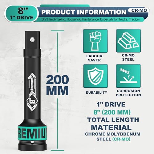 Image of 1 inch Drive Impact Extension Bar, 8 Inch Length Socket Extension, CR-V Steel, Narrow and Deep Areas in Household Haintenance, Trucks Tractors Repair or Industrial Operations