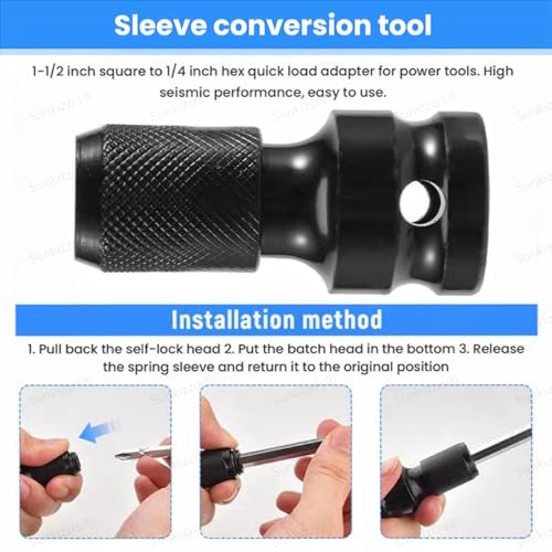 Image of Sunkizzrs 2-Set Rapid Release Converter-1 /2 inch Square Drive to 1 /4 inch Hex Female Socket Adapter-Quick Release Impact Bit Holder-Drill Chucks Adaptor Conversion for Impact Wrench included Ring & Rod