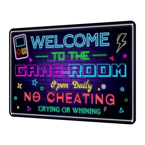 Artinhand Targa in metallo con scritta "Welcome to the Game Room" – Cool Neon Gaming Decor per ragazzi e adolescenti, accessori per camera da letto, decorazione da parete per videogiochi, 30,5 x 20,3 Artinhand Targa in metallo con scritta "Welcome to the Game Room" – Cool Neon Gaming Decor per ragazzi e adolescenti, accessori per camera da letto, decorazione da parete per videogiochi, 30,5 x 20,3