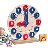 Generisch Orologio educativo per Bambini – Orologio analogico in Legno, per Esercizi e dimostrazione con 18 Carte, favorisce la comprensione del e Il Divertimento di apprendimento, per