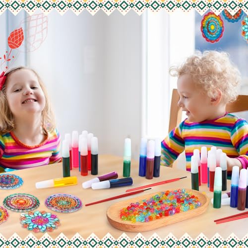 Yousoontic 24 Sets Mandala Suncatchers Kits DIY Window Paint Art Suncatchers Mandala Flower Craft Kits for Classroom Art Craft Summer Sun Catchers for Party Favors - Thumbnail 4