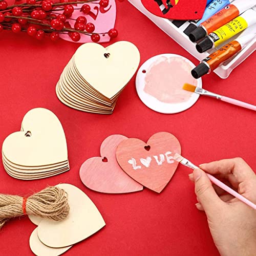 10Pcs Valentine's Day Heart Hanging Decorations Wooden Crafts Hanging Ornaments With 10Pcs Rope Heart Decor For To Paint Valentine's Day Ornaments Unfinished Wood Cutouts Decoration Diy Crafts #TOP2