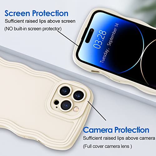 Anuck Case For Iphone 14 Pro Case Wave, Curly Frame Design For Women Girls, Cute Wavy Solid Color Aesthetic Phone Case Soft Flexible Tpu Shockproof Full-Body Protective Case Cover 6.1 Inch - White #TOP1