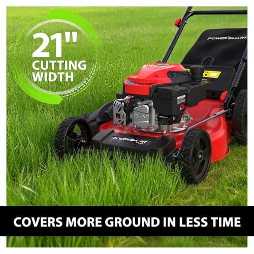 PowerSmart Self Propelled Gas Lawn Mower 21-inch with 170cc 4-Cycle OHV Engine, 3-in-1 Walk-Behind Lawn Mower with 5 Adjustable Heights