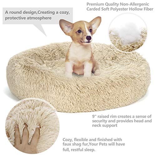 Nova Microdermabrasion Donut Dog Bed Calming Ultra Soft Shag Faux Fur Dog Bed