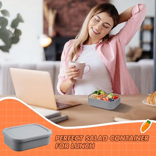 Image of Layhit 1 Pcs Silicone Bento Box for Adults, 27 oz Bento Lunch Container Reusable Food Container for Women Men, Leak Proof Microwave Dishwasher Freezer Safe (3 Compartments,Dark Gray)