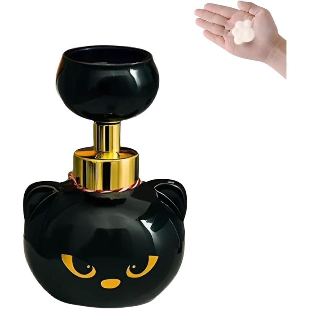 Simpatico dispenser di sapone in schiuma a forma di zampa di gatto, adorabile bottiglia a forma di fiore ricaricabile, per cucina e bagno, divertente e per gli amanti dei gatti, nero