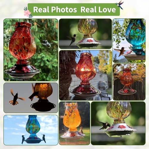 BOLITE Hummingbird Feeder, Hand Blown Glass Hummingbird Feeders for Outdoors Hanging with Ant Moat, 5 Bee-Proof Ports, Leak-Proof, 360° Perch, 22oz, Red, Gifts for Women Men, Gifts for Mom Dad by BOLITE - Image 5