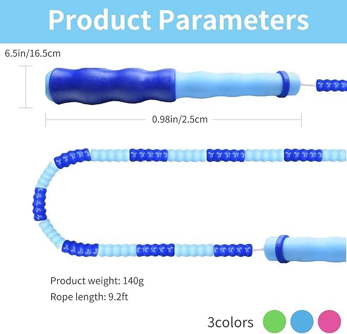 Miniatura 5 de Leeboom Cuerda de saltar, longitud ajustable, sin enredos, cuerda de saltar con cuentas suaves, cuerda de saltar de fitness para niños, hombres y