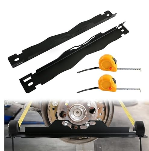 Outil Mesure Parallélisme Essieux, Plaque Acier Inoxydable avec 2 Rubans à Mesurer pour Réglage Géométrie Précise des Pneus Voiture SUV Camionnette, Robuste Anti-Dérapant avec Trou Suspension