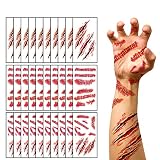 30 Sheets Halloween Temporary Tattoos, Horror Stitch Scar Scab Zombie Makeup Tattoos Stickers, Realistic Bloody Fake Wound for Halloween Party