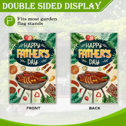 Hafhue Happy Father's Day Garden Flag, 12 x 18 Inch Double Sided Farmhouse Holiday Yard Garden Lawn Decoration Flag, Barbecue Farm Banner, Father’s Day Celebration Sign, Barbecue Lover's Gifts - Image 4