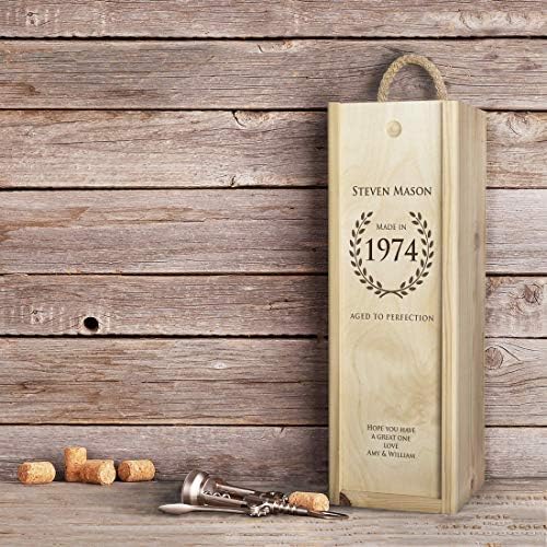 Personalised Wooden Wine Gift Box for Birthday, Wedding, Anniversary, Special Occasion - 'Aged to Perfection'. Lined with Woodwool