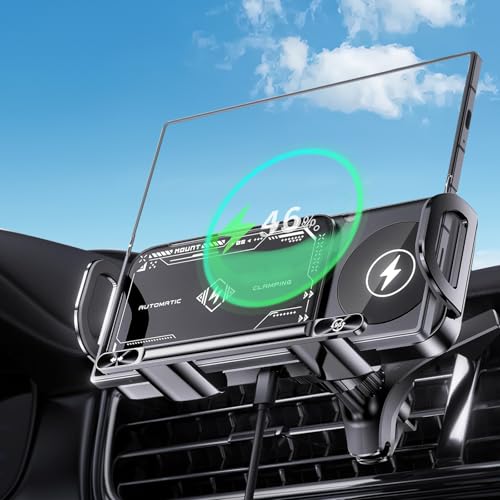 ZECHANGCE Wireless Car Charge, 2 in 1 Auto Rotating Car Phone Holder, 15 Watt Dual Coil Wireless Fast Charging Phone Mount for Samsung Galaxy Z Fold 7/6/5/4/3/2 and Small ipad and iPhone