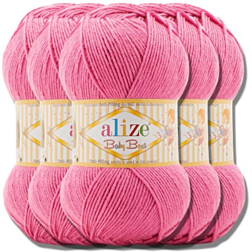 Hobby YARN Alize 5 x 100 g Baby Best Turkish Premium Wool Made of Cotton and Acrylic Plain Hand Knitting Yarn Yarn Knitting Yarn Baby Wool Plain Baby for Crochet Knitting Scarves (Macaroon 157)
