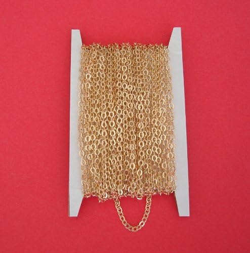 BeadsTreasure 15ft Spool-Gold Plated Tiny Flat Oval Cross Cable Chain-2.2x1.8mm