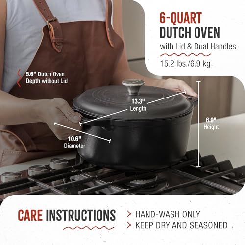 Image of Victoria 6-Quart Cast Iron Dutch Oven with Lid and Dual Loop Handles, Seasoned with Flaxseed Oil, Made in Colombia,Black