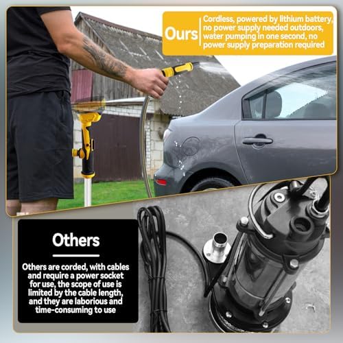 Cordless Handheld Water Transfer Pump Compatible with DeWalt 20V Batteries, Max 19,000 RPM & 951 GPH & 118inch Head, Portable Stick Pump for Pool/Garden/Pond/RV/Boat/Basement (Yellow) — view 7