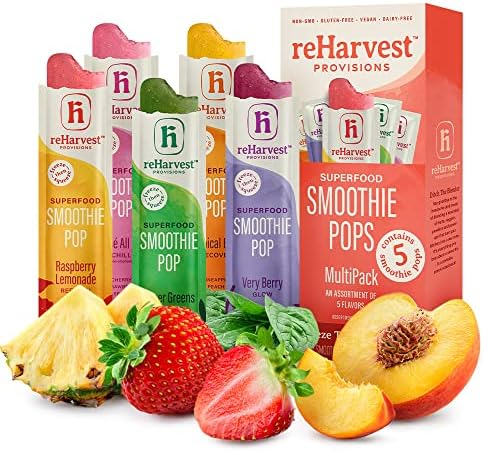 Re-Harvest Provisions Smoothie Pops | Multi-pack 5 pack | Frozen Fruit + Vegetables + Superfoods | Dairy-Free, Vegan, Gluten-Free, No Sugar Added | Eco-Friendly and Zero Waste | 1.6oz each